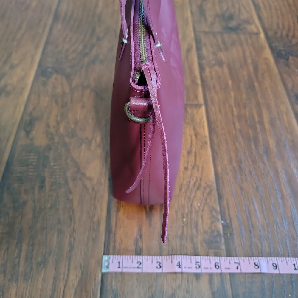 FEED Burgundy Leather Handbag Tote Bag - Picture 5 of 8
